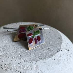 kolczyki little flowers - antique bordo dark green mosiądzu