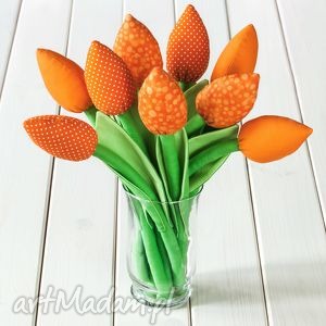 handmade dekoracje tulipany, pomarańczowy bawełniany bukiet