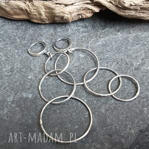asymetryczne kolczyki ze srebra - 3 koła, biżuteria autorska, srebro