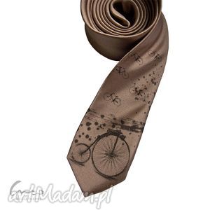 krawat z nadrukiem - bicykl brąz, śledź śledzik