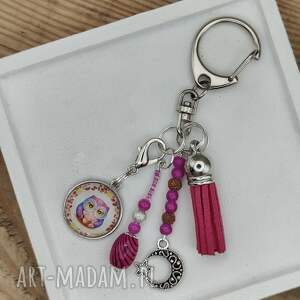 Różowa Sowa z Księżycem - ozdobny brelok do kluczy i torebki