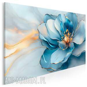obraz na płótnie - kwiat glamour biały turkus złoty 120x80 cm 128001