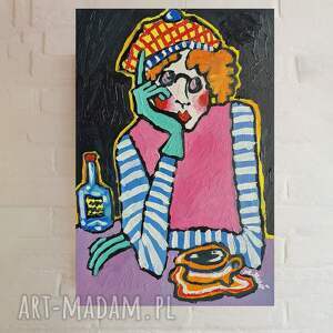 obraz ręcznie malowany do salonu babcia z kawą, obrazy olejne