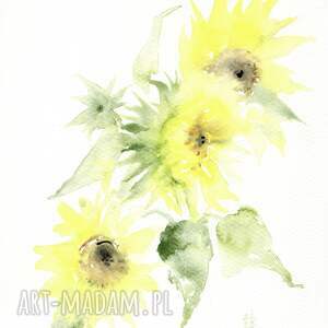 oryginalna akwarela słoneczniki kwiaty, dekoracja do domu, prezent, mieszkanie