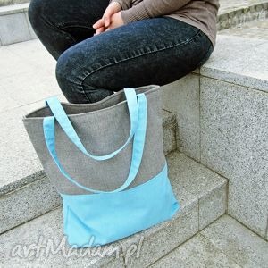 handmade na ramię shopper bag duo - szarość i błękit