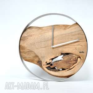 zegar loft - dębowy duży w stalowej obręczy 40cm, drewniany ścienny, loftowy