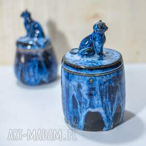 handmade ceramika urokliwy pojemnik cukiernica z kotem kasjopea - na prezent - ok. 400