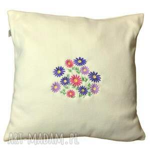 handmade poduszki poduszka z polaru 40x40 cm z haftem kwiaty wkład gratis