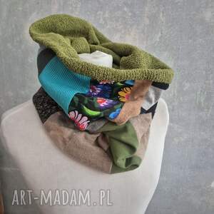 komin miękki patchworkowy kolorowy uniwersalny damski, cieply