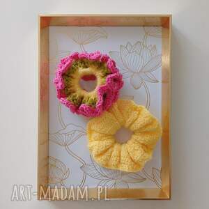 zestaw gumek do włosów, scrunchie frotka, upominek, szydełko, ręcznie