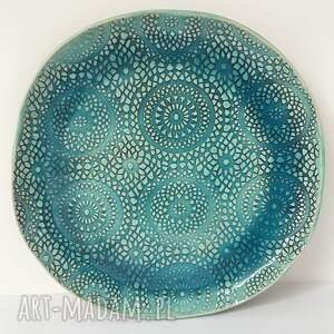 handmade ceramika dekoracyjny talerz w turkusie