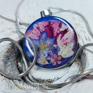 naszyjnik z suszonymi kwiatami, żywica vintage, kobieta, kwiaty, wisior, prezent