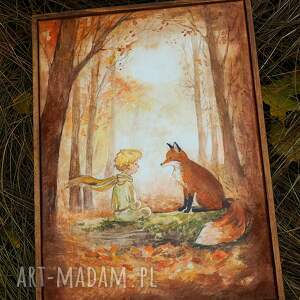 Mały Książę Ilustracja Jesienny Leśny Pejzaż z Lisem | Obraz w Ramce