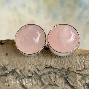 srebrne sztyfty z kwarcem różowym d156, okrągłe kolczyki, różowe