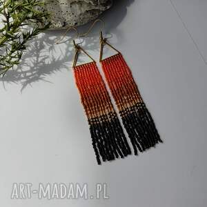 Kolczyki Frędzle Orange Coffe w Trójkącie Złote Boho