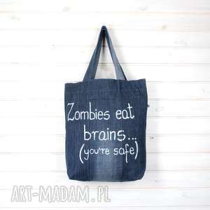 handmade pomysł na prezent torba dżinsowa na prezent zombie