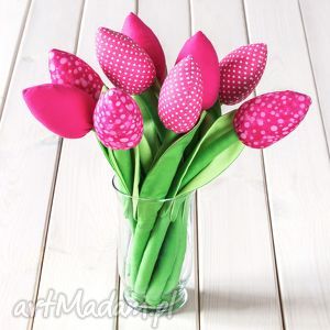 tulipany różowy bawełniany bukiet, kwiaty z materiału, prezent