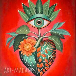 serce natury, miłość natura, malarstwo akrylowe symbolizm psychodela boho styl