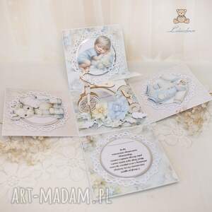 handmade scrapbooking kartki exploding box na chrzest roczek narodziny