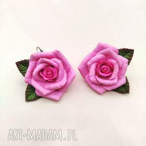 Różowe kolczyki Róże handmade z gliny polimerowej - zapięcie angielskie (3 cm)