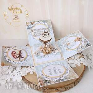 exploding box komunijny, kartka na komunię in shades of blue gotowy kartka komunijna