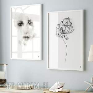 zestaw plakatów - 50x70 cm kobieta i kwiat 81, czarno białe plakaty