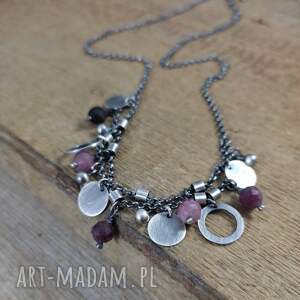 delikatny naszyjnik z turmalinu, srebro oksydowane