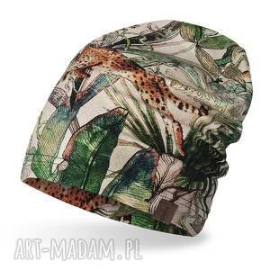 handmade czapki czapka dresowa smerfetka, krasnal czpak w gepardy, kolorowa czapka