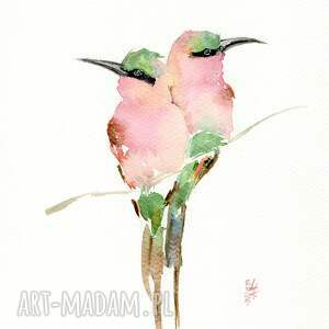 Oryginalna akwarela. Żołny afrykańskie, obraz, ptaki