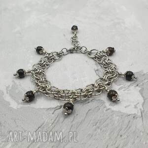 omnis lapis bransoletka z agatem - stal szlachetna, chainmaille kamienie metal