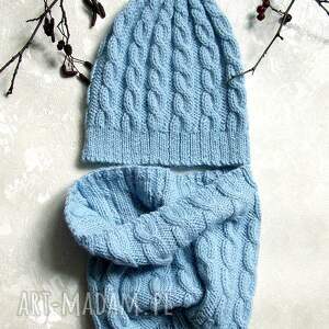 czapka i komin - komplet z alpaki, błękitny ręcznie robione wełny, prezent