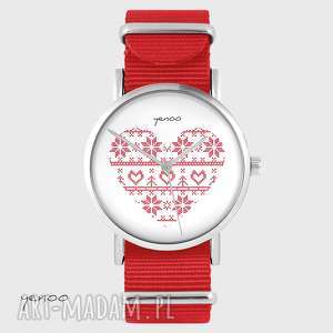 handmade zegarki zegarek, bransoletka - serce skandynawskie - czerwony, nato
