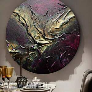 Nietypowy obraz grubo rzeźbiony okrągły fi 80cm, duże obrazy