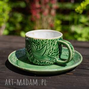 handmade kubek ceramiczny z ptakami kocham leśna zieleń 250 ml ceramika