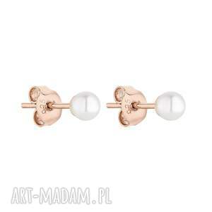 kolczyki z różowego złota białymi perłami swarovski crystal
