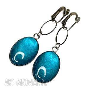 owalne klipsy w perłowym odcieniu turkusu e102/14 stali