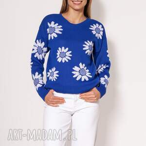 handmade swetry sweter w kwiatki - swe302 kobaltowy mkm