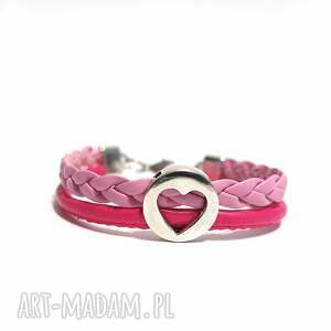handmade bransoletka - różowe serce - rzemienie
