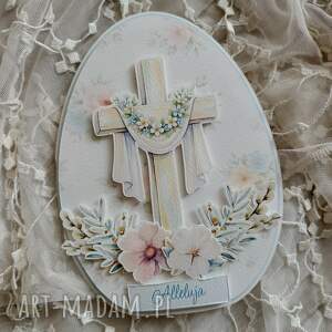 pomysł na prezenty święta Kartka wielkanocna - pisanka z krzyżem