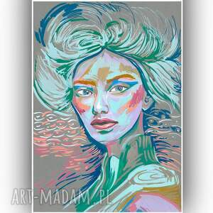 Portret oniryczny - kobieta, oczy, ręcznie malowane, nowoczesny