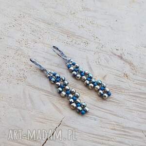 kolczyki plecione z hematytami, biżuteria ze stali, kobiece, kolorowe