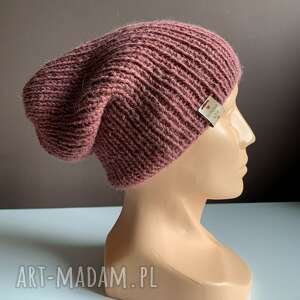 handmade czapki czapka zrobiona na drutach kiara 100% alpaka 9024 ciemny blush