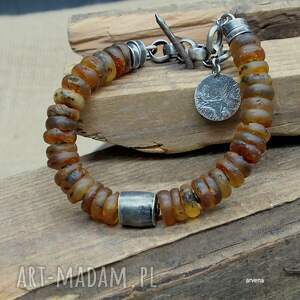 bursztyn - talarki xxl, unisex bransoletka niego srebro oksydowane