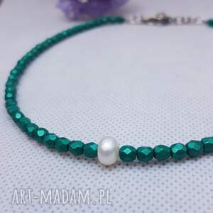naszyjnik minimalistyczny perła biała nasz24 18, zielone korale perły bizuteria