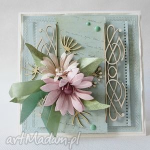 ręcznie wykonane scrapbooking kartki miętowa kartka w pudełku