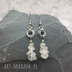 kolczyki chainmaille - kwarc z rutylem sieczka