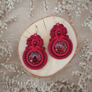 Kolczyki sutasz wiśniowo bordowe mandala, soutache