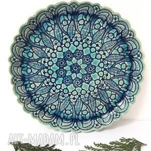 handmade ceramika artystyczny talerz z koronką