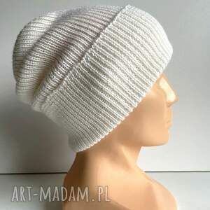 ręczne wykonanie czapki czapka wywijana helen 100% alpaka 101 biały