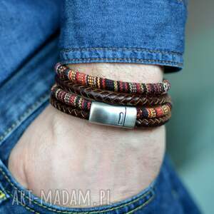 bransoletka męska etniq africa ze stalą szlachetną zapięcie magnetyczne, skóra